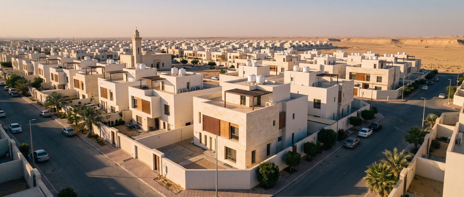 مشروع سكني متكامل من الأعلى وقت الغروب